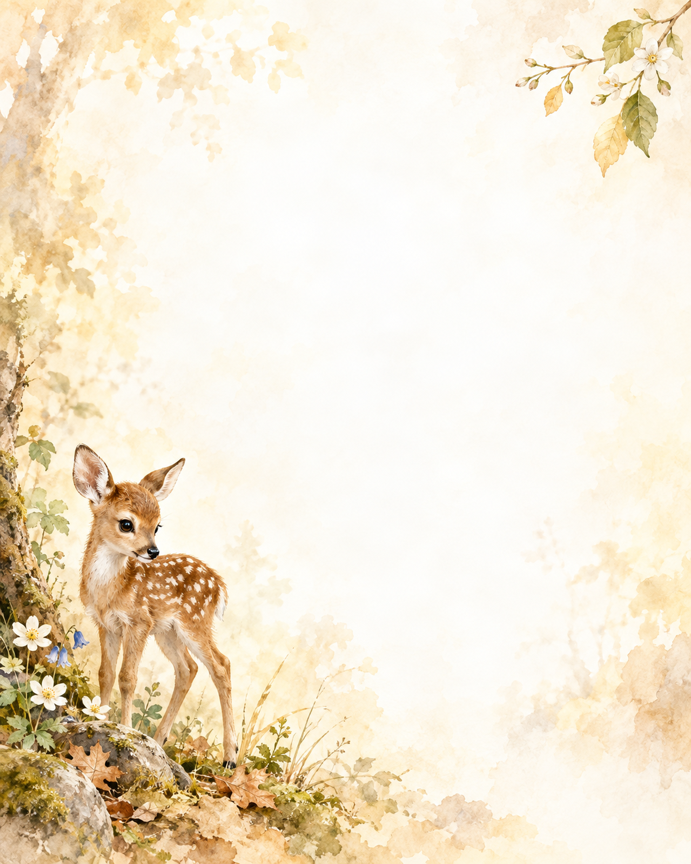 森の小さな動物の絵本・やさしい彩り｜文字なしの無料背景イラスト素材 102275に写真・文字を入れる