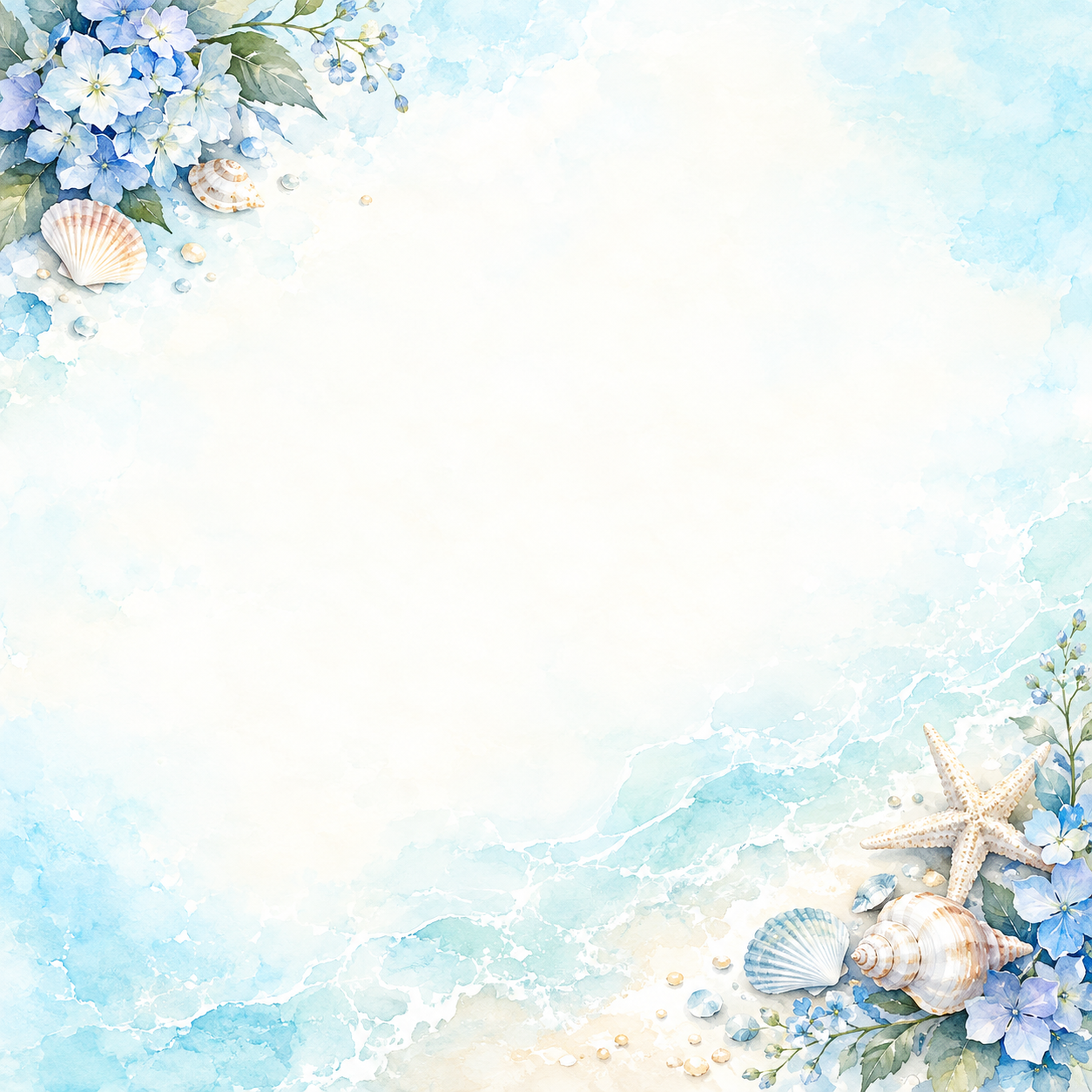 海と草花の夏・対角の彩り｜文字なしの無料背景イラスト素材 102294に写真・文字を入れる
