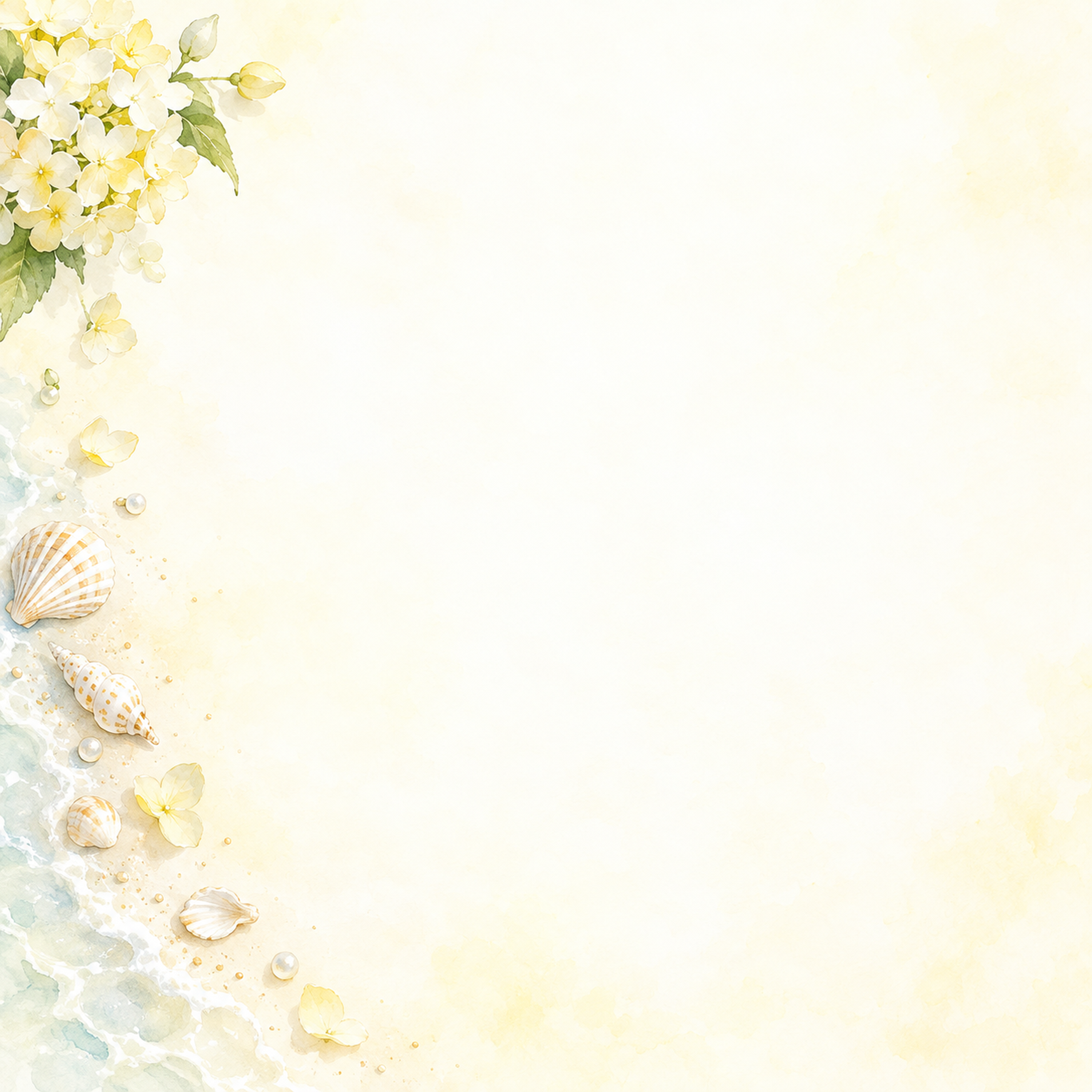 海と草花の夏・片側の彩り｜文字なしの無料背景イラスト素材 102296に写真・文字を入れる