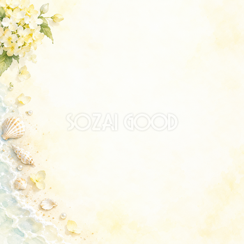 海と草花の夏・片側の彩り｜文字なしの無料背景イラスト素材 102296