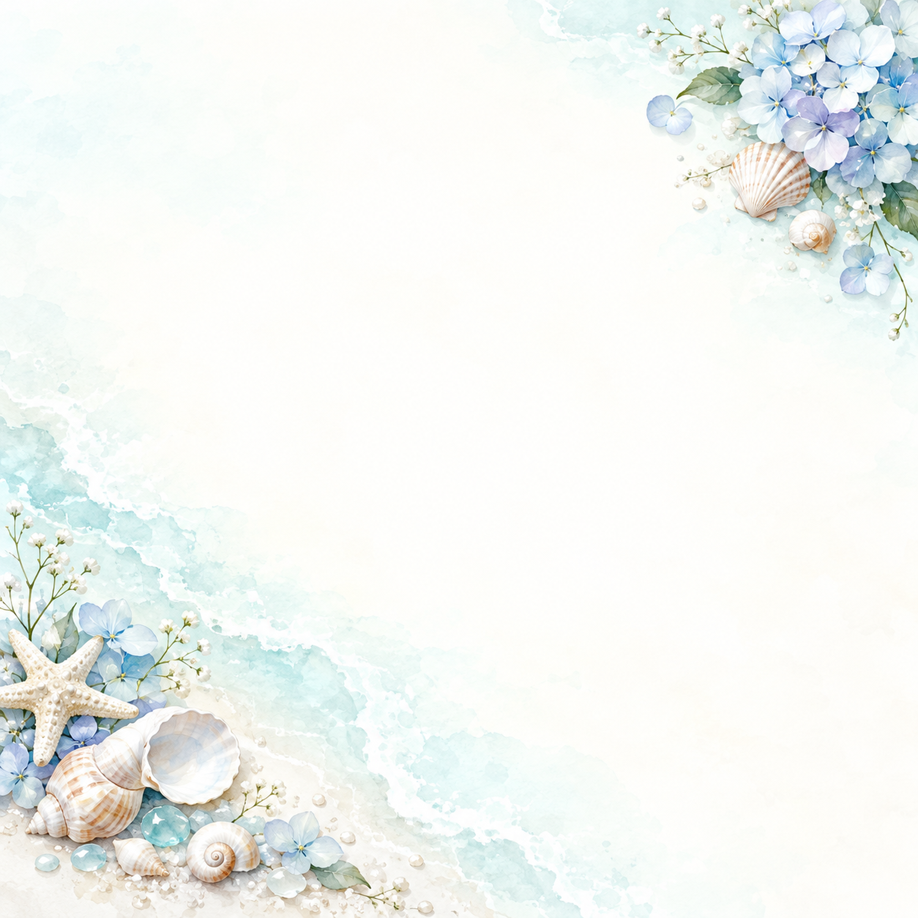 海と草花の夏・斜めの彩り｜文字なしの無料背景イラスト素材 102297に写真・文字を入れる