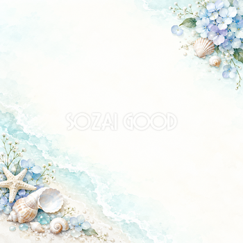 海と草花の夏・斜めの彩り｜文字なしの無料背景イラスト素材 102297