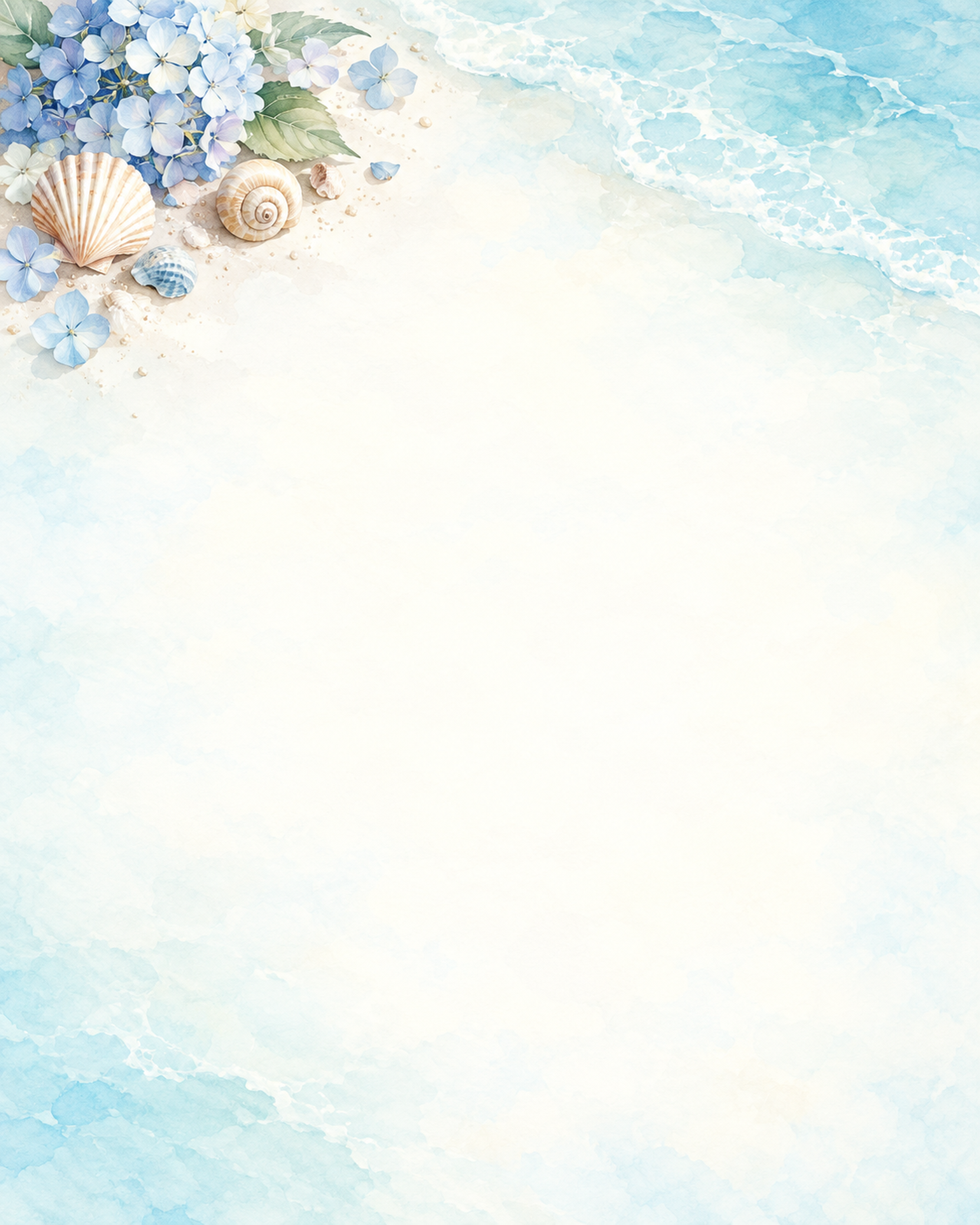 海と草花の夏・上辺の彩り｜文字なしの無料背景イラスト素材 102298に写真・文字を入れる