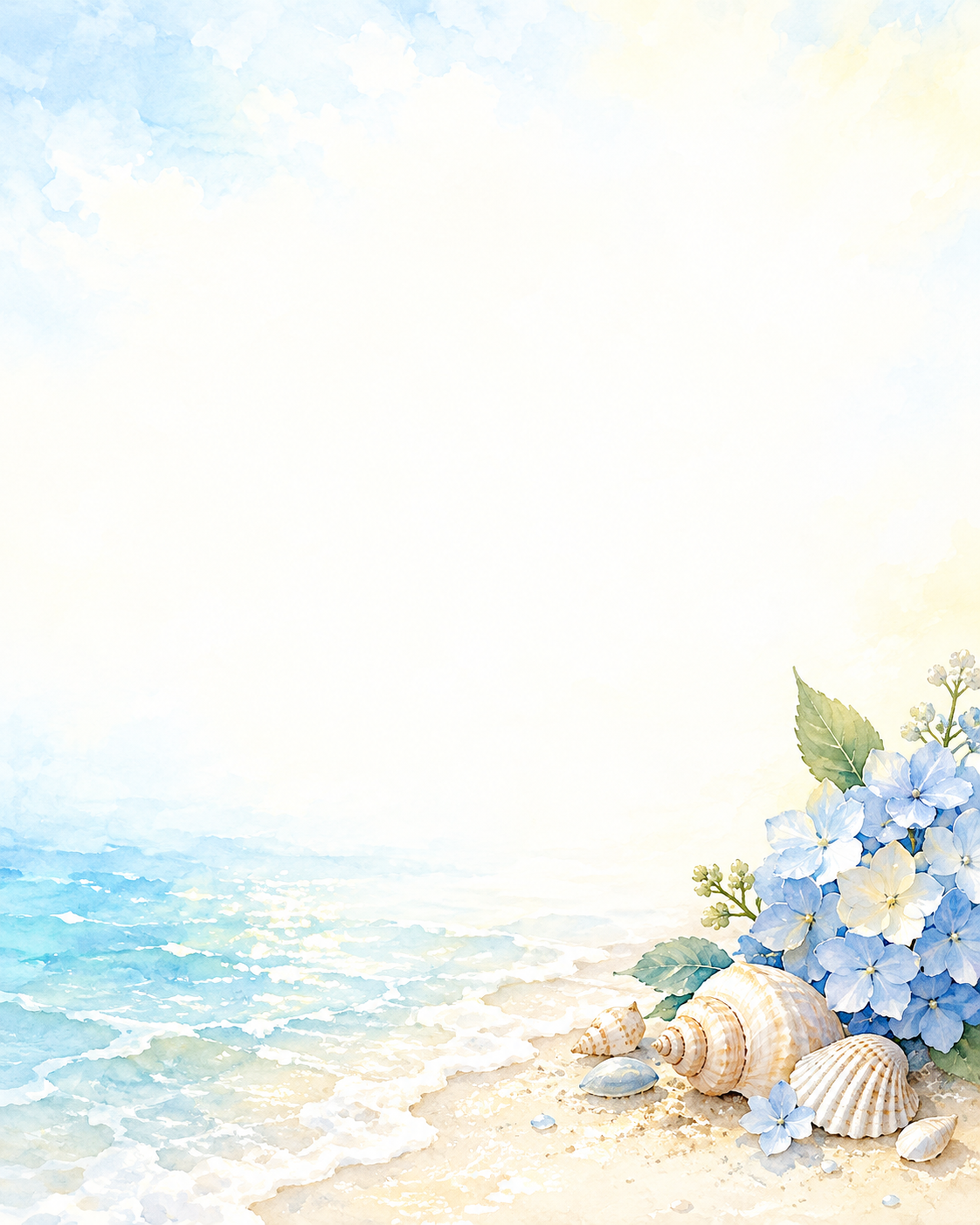海と草花の夏・足元の彩り｜文字なしの無料背景イラスト素材 102299に写真・文字を入れる