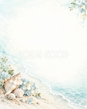 海と草花の夏・やさしい彩り｜文字なしの無料背景イラスト素材 102301