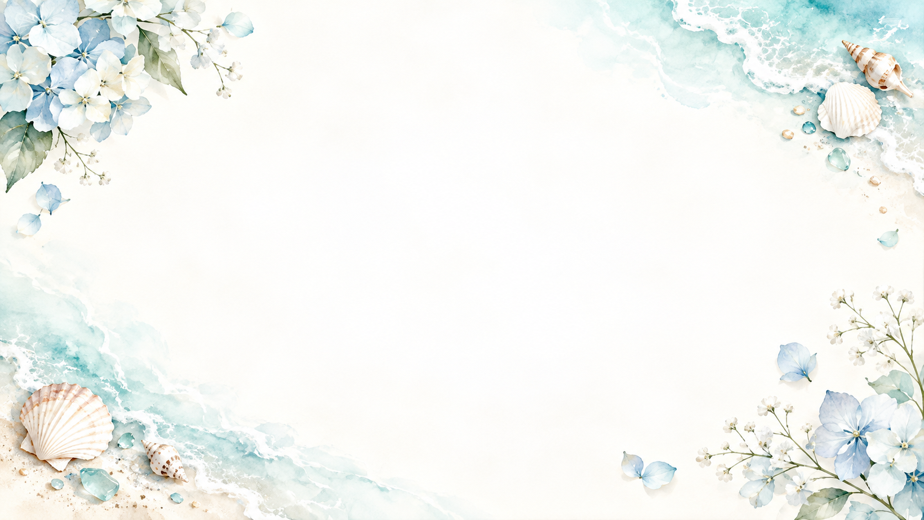 海と草花の夏・広い余白｜文字なしの無料背景イラスト素材 102305に写真・文字を入れる