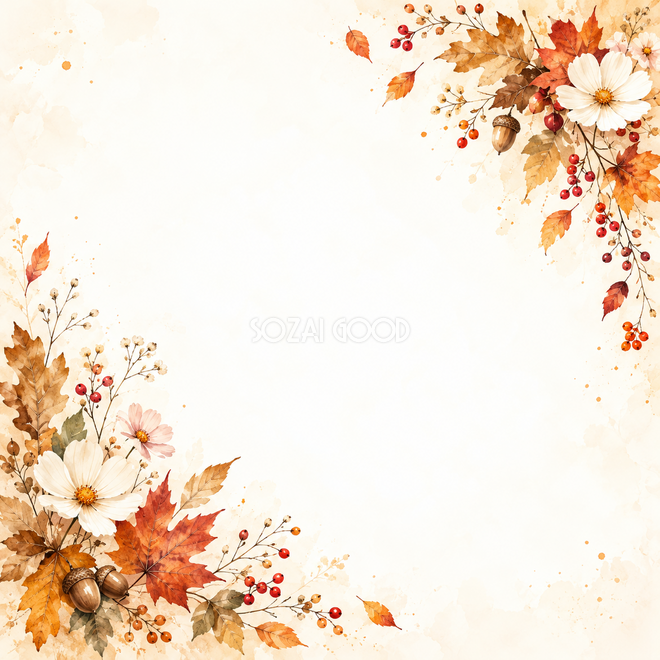 紅葉と木の実の秋・斜めの彩り 紅葉と木の実の秋・斜めの彩り