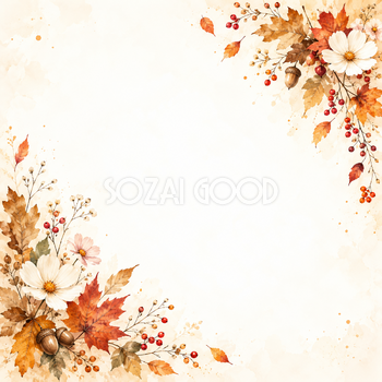 紅葉と木の実の秋・斜めの彩り｜文字なしの無料背景イラスト素材 102310