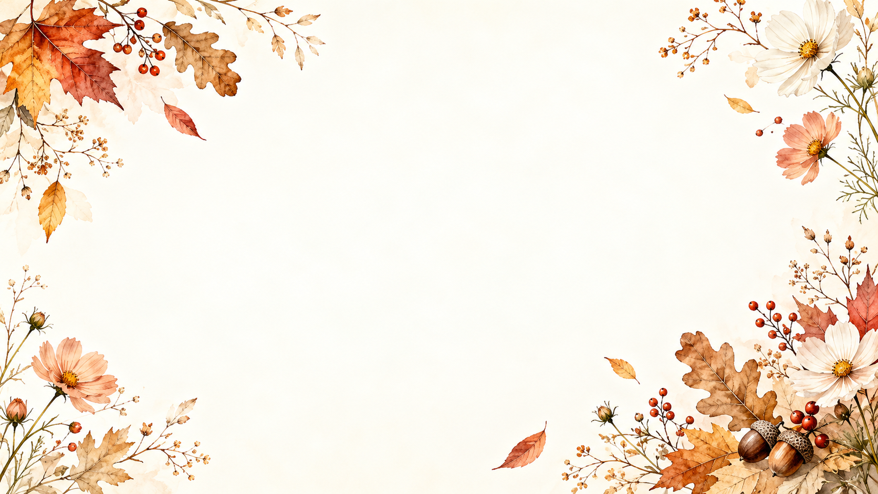 紅葉と木の実の秋・広い余白｜文字なしの無料背景イラスト素材 102318に写真・文字を入れる
