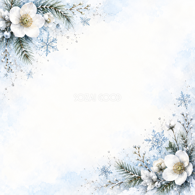 雪と冬の草花・対角の彩り