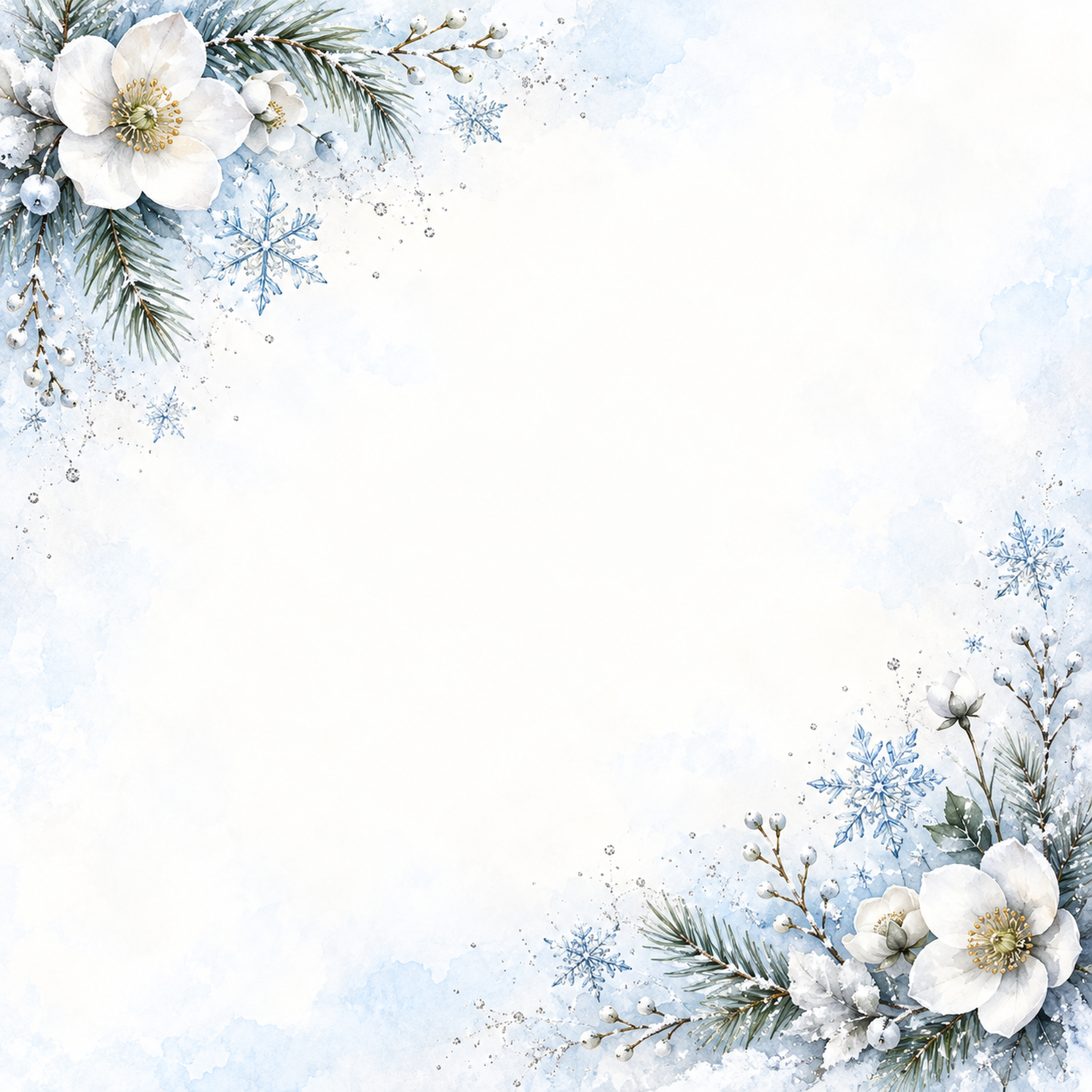 雪と冬の草花・対角の彩り｜文字なしの無料背景イラスト素材 102320に写真・文字を入れる