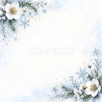 雪と冬の草花・対角の彩り｜文字なしの無料背景イラスト素材 102320