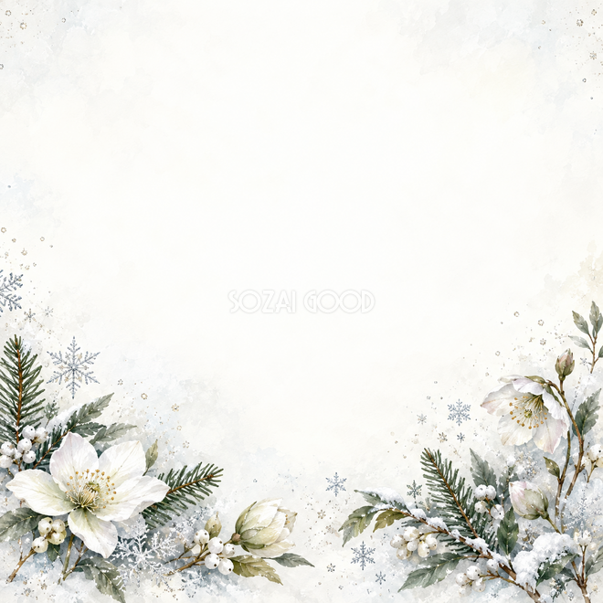 雪と冬の草花・下辺の彩り