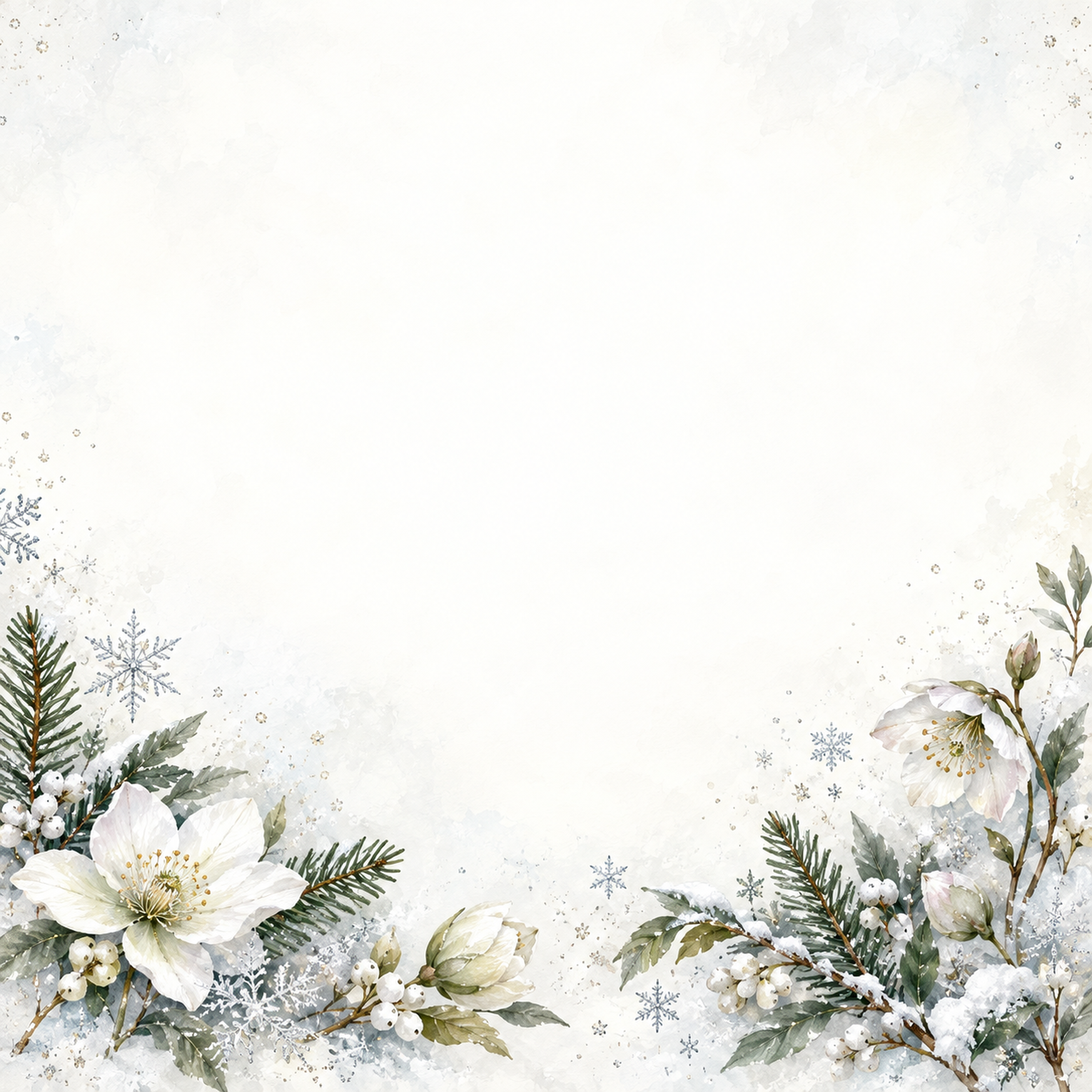 雪と冬の草花・下辺の彩り｜文字なしの無料背景イラスト素材 102321に写真・文字を入れる