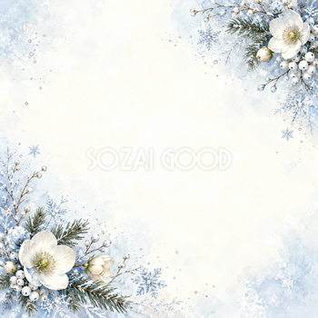 雪と冬の草花・斜めの彩り｜文字なしの無料背景イラスト素材 102323