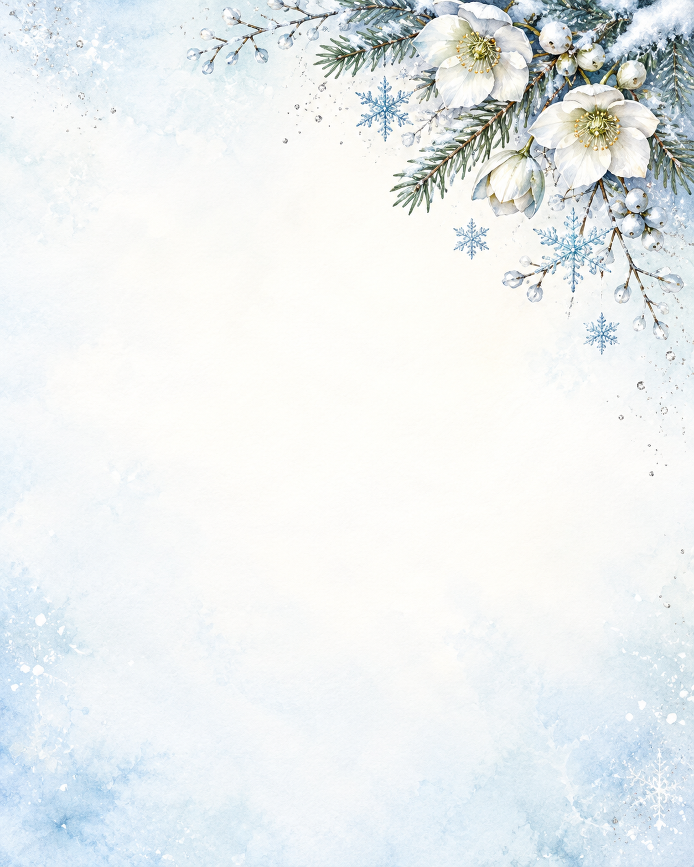 雪と冬の草花・上辺の彩り｜文字なしの無料背景イラスト素材 102324に写真・文字を入れる