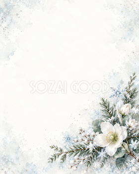 雪と冬の草花・足元の彩り｜文字なしの無料背景イラスト素材 102325