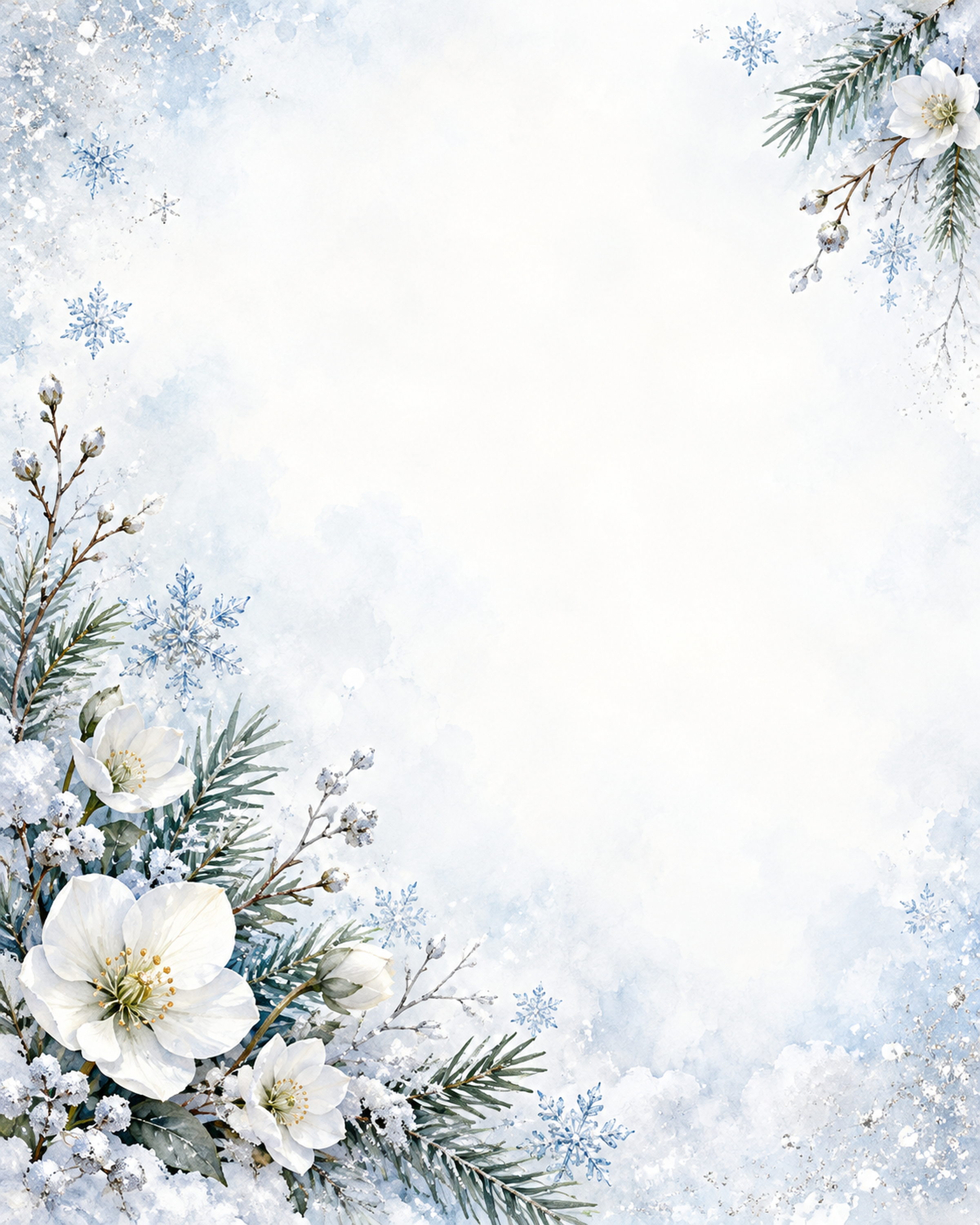 雪と冬の草花・やさしい彩り｜文字なしの無料背景イラスト素材 102327に写真・文字を入れる