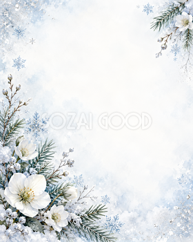 雪と冬の草花・やさしい彩り｜文字なしの無料背景イラスト素材 102327