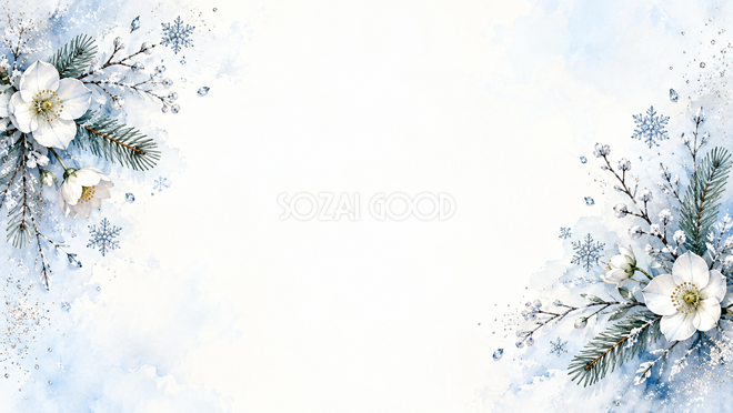 雪と冬の草花・左右の彩り
