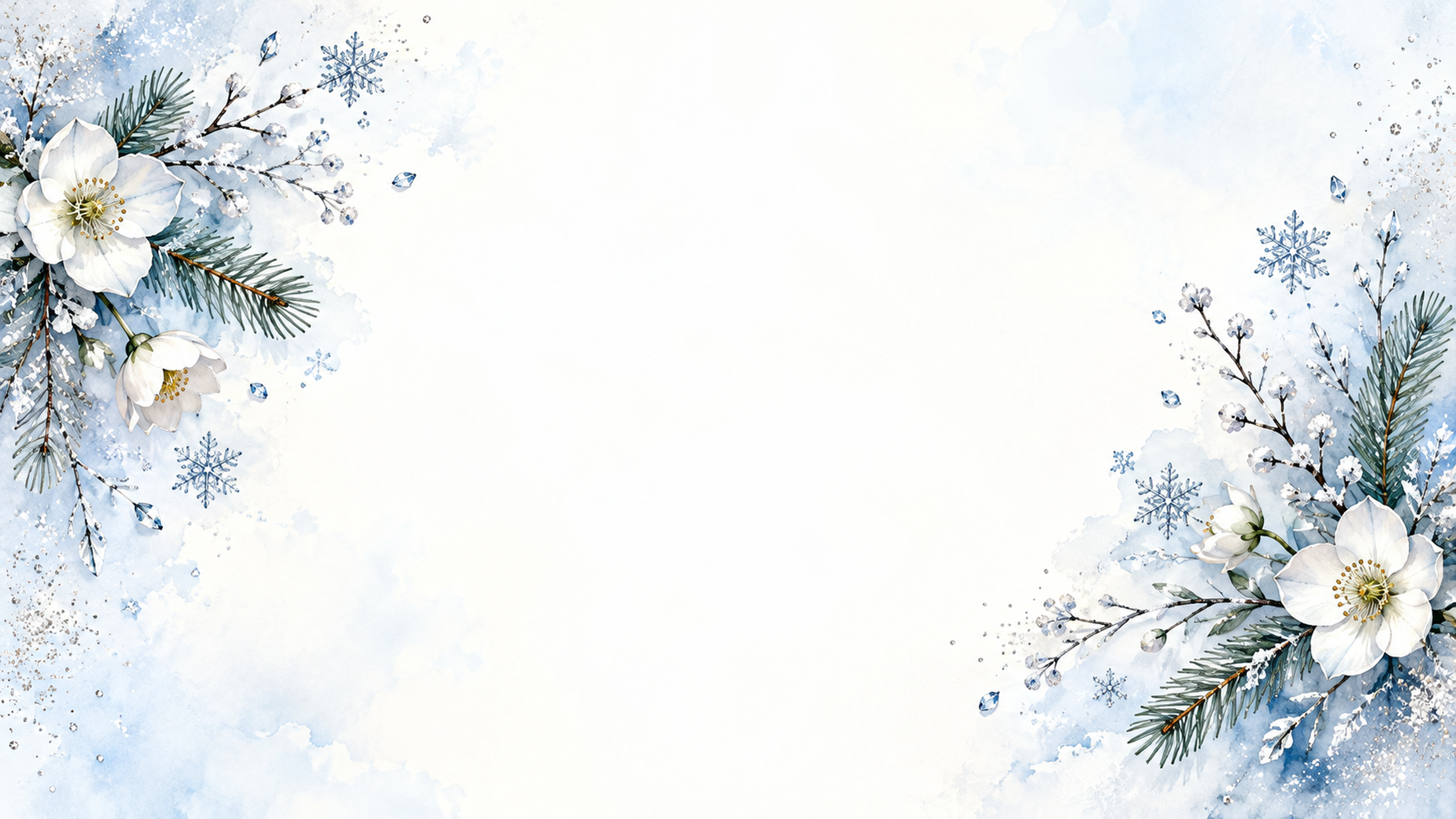 雪と冬の草花・左右の彩り｜文字なしの無料背景イラスト素材 102328に写真・文字を入れる