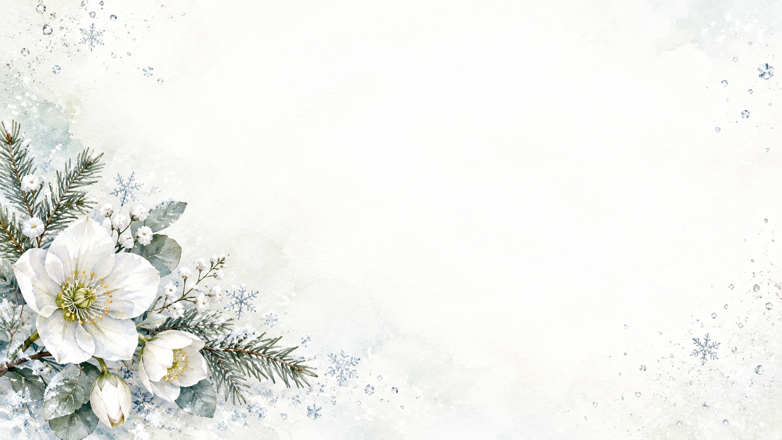 雪と冬の草花・左下の彩り｜文字なしの無料背景イラスト素材 102329に写真・文字を入れる