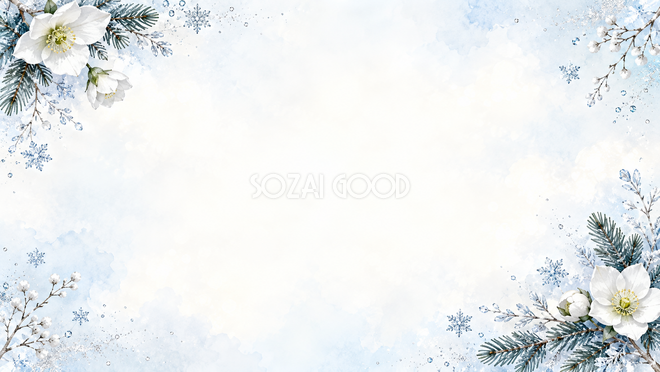 雪と冬の草花・広い余白