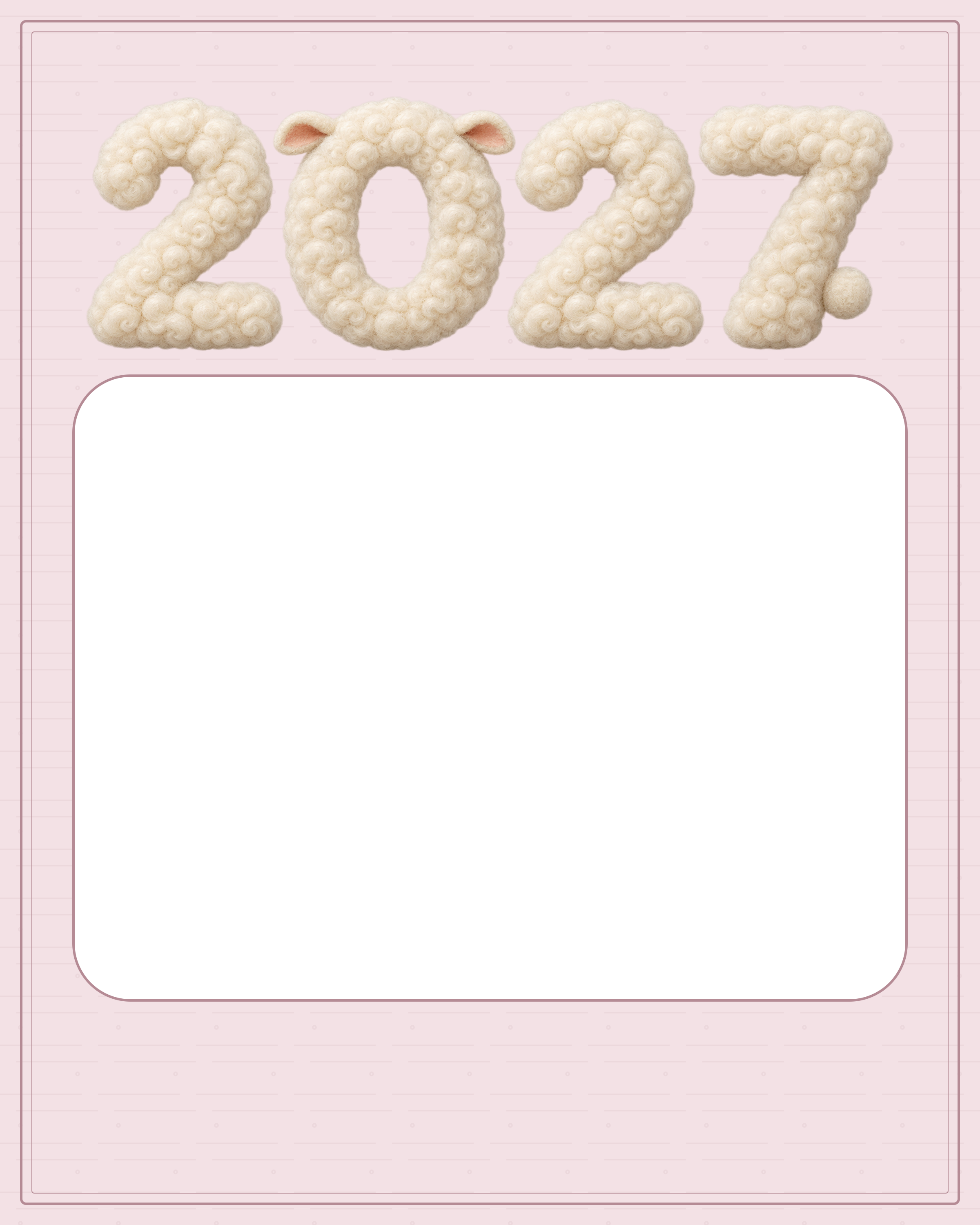 ローズ色の結婚報告｜ふわふわ2027の無料年賀状フレーム・イラスト素材 102350に写真・文字を入れる