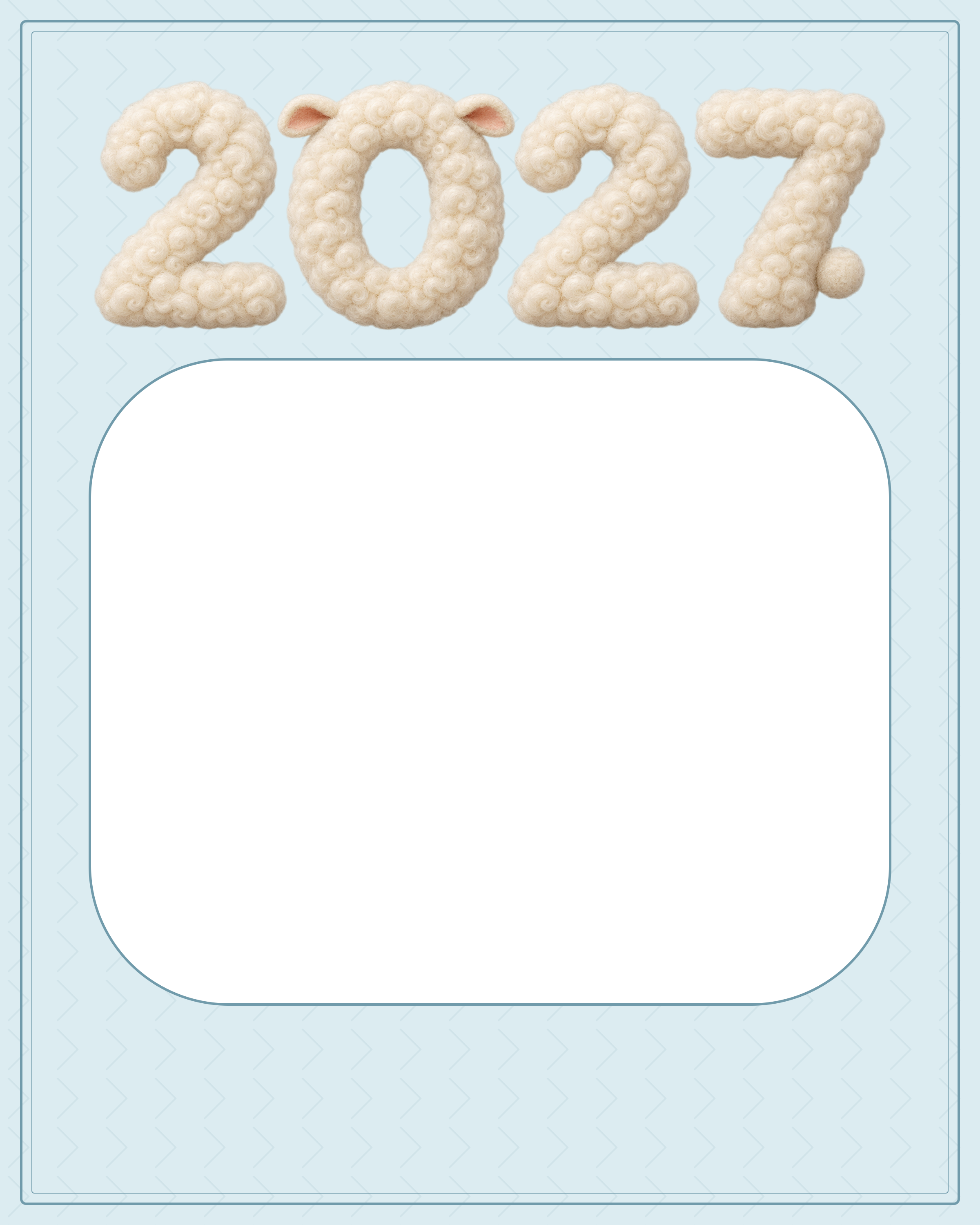 ブルーのペット年賀状｜ふわふわ2027の無料年賀状フレーム・イラスト素材 102351に写真・文字を入れる