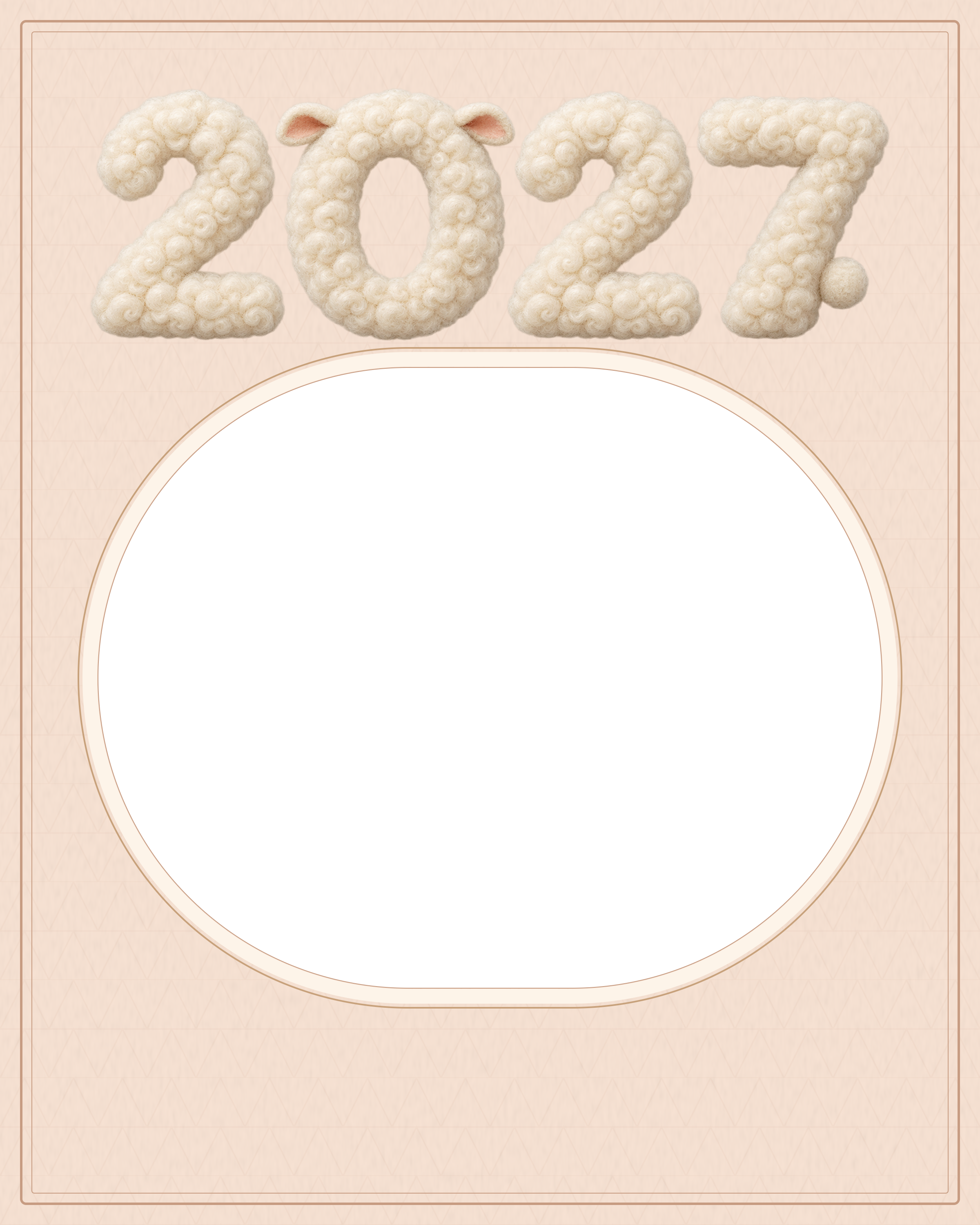 ピーチ色の出産報告｜ふわふわ2027の無料年賀状フレーム・イラスト素材 102358に写真・文字を入れる