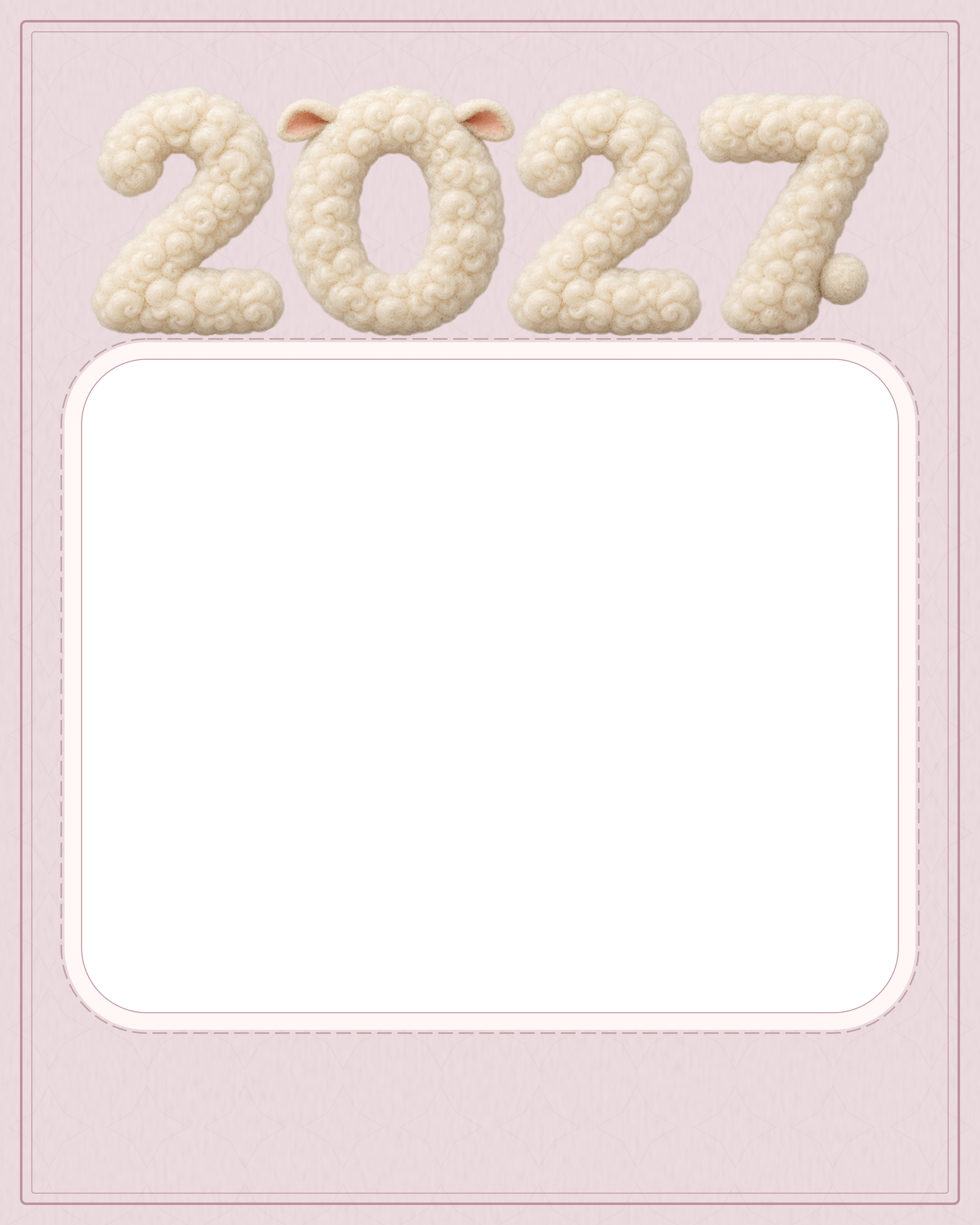 ピンクの思い出フォトカード｜ふわふわ2027の無料年賀状フレーム・イラスト素材 102364に写真・文字を入れる