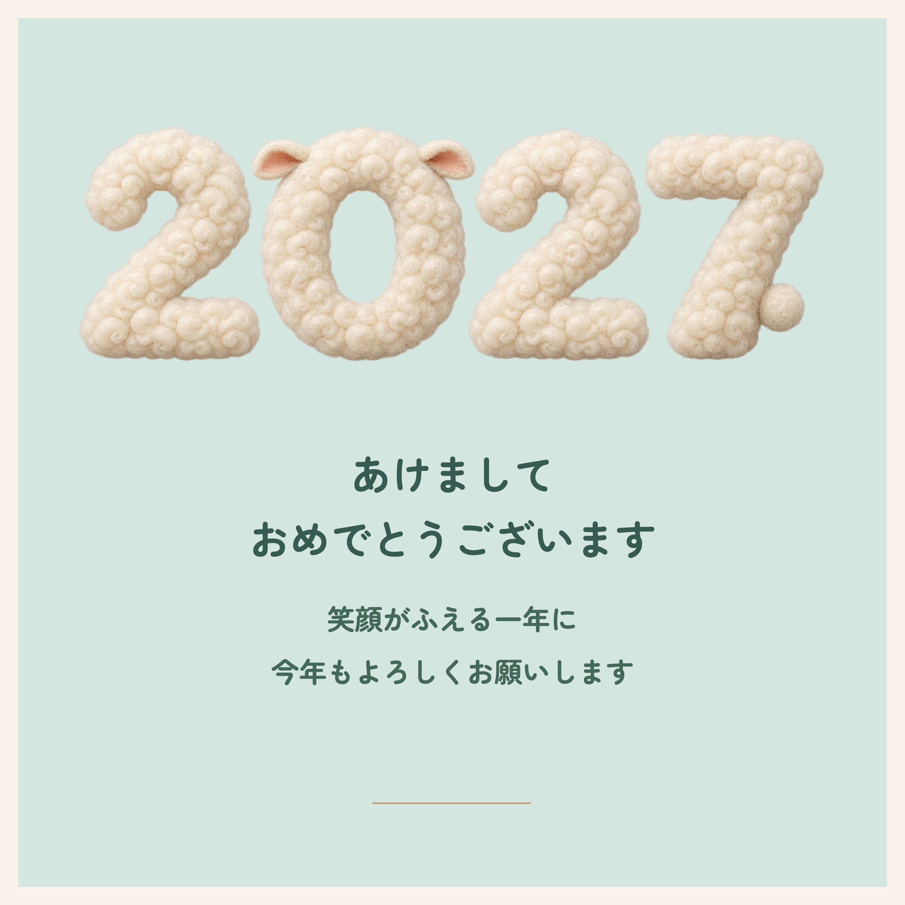 グリーンのLINE年賀状｜そのまま使える2027年賀状の無料イラスト素材 102370に写真・文字を入れる