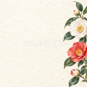 椿の花・右辺の和風背景｜無料イラスト素材 102494