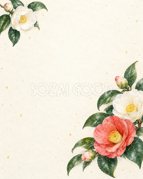 椿の花・縦長の対角の和風背景｜無料イラスト素材 102500