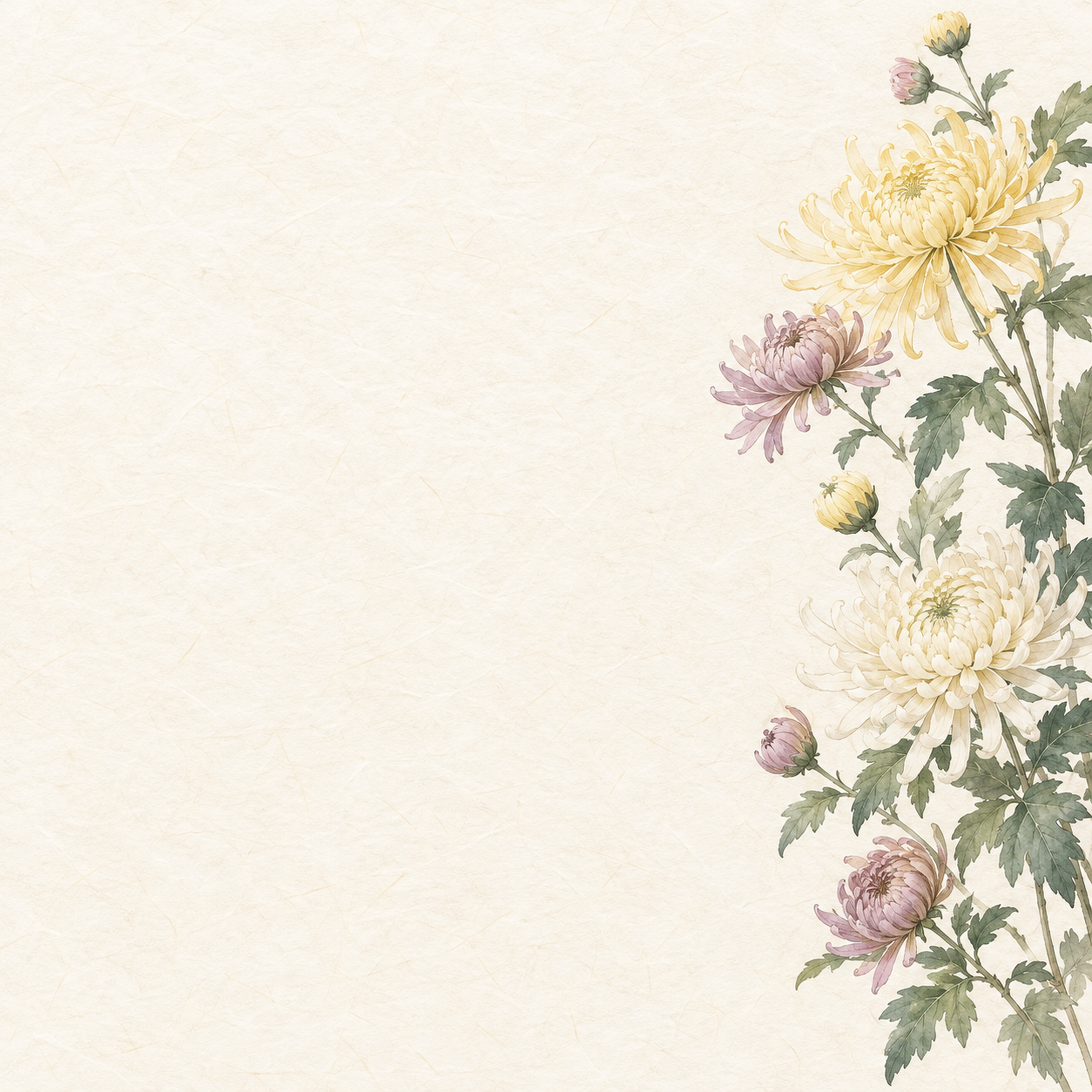 菊の花・右辺の和風背景｜無料イラスト素材 102507に写真・文字を入れる