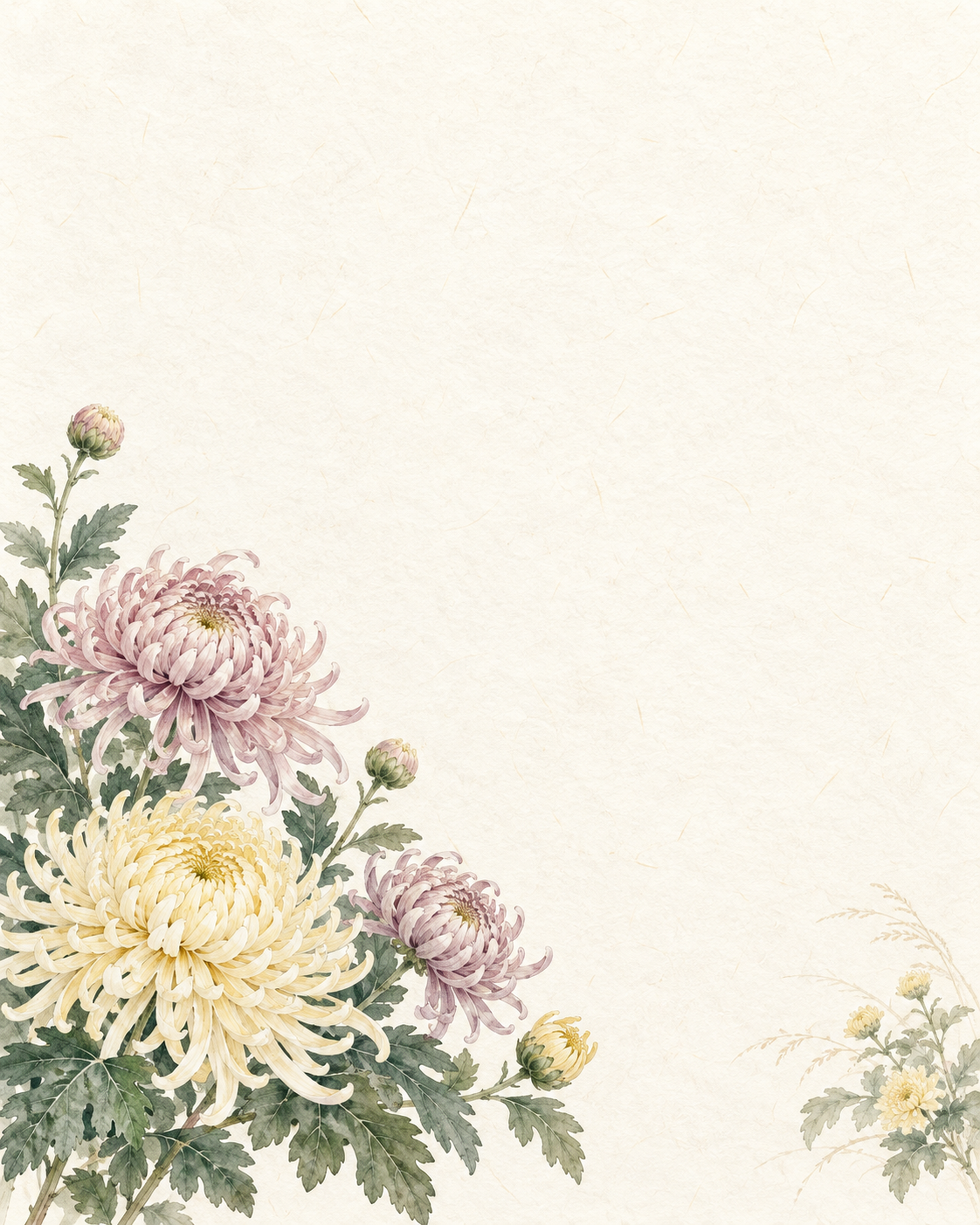 菊の花・縦長の下飾りの和風背景｜無料イラスト素材 102512に写真・文字を入れる
