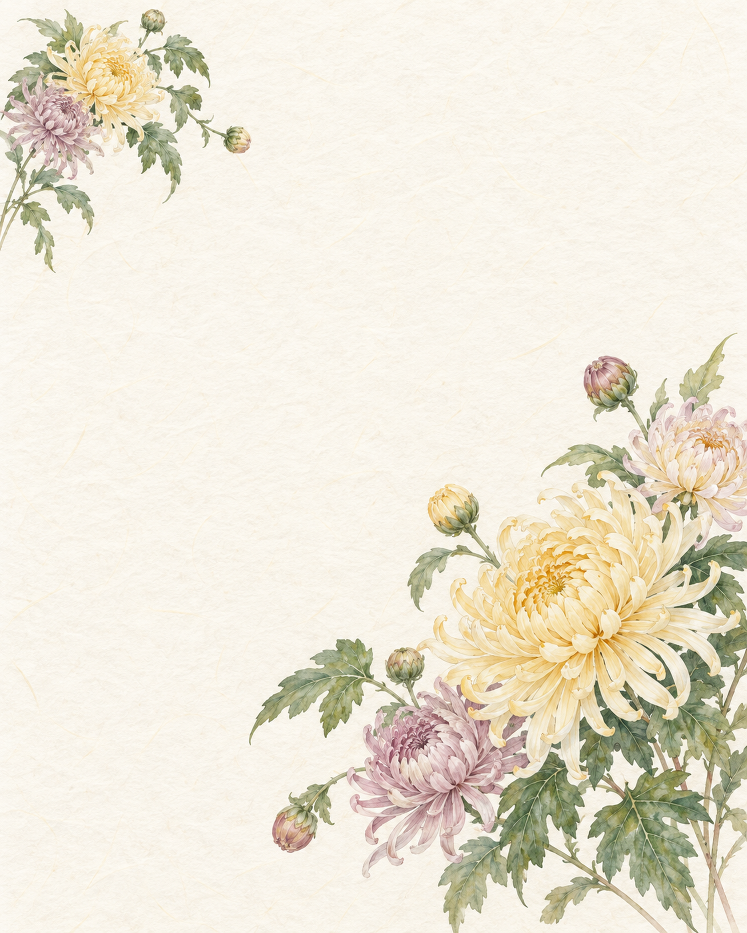 菊の花・縦長の対角の和風背景｜無料イラスト素材 102513に写真・文字を入れる