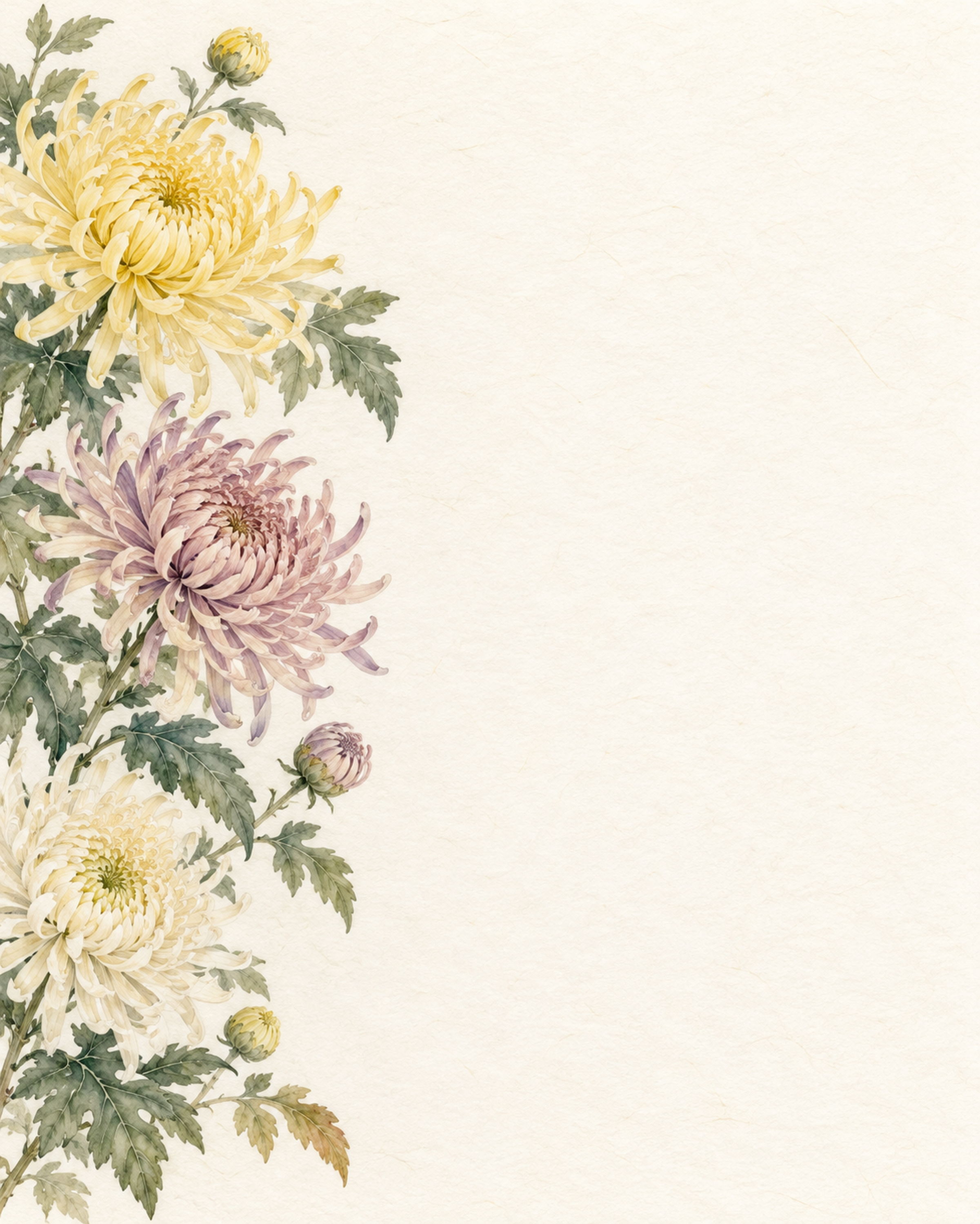 菊の花・縦長の片側の和風背景｜無料イラスト素材 102514に写真・文字を入れる