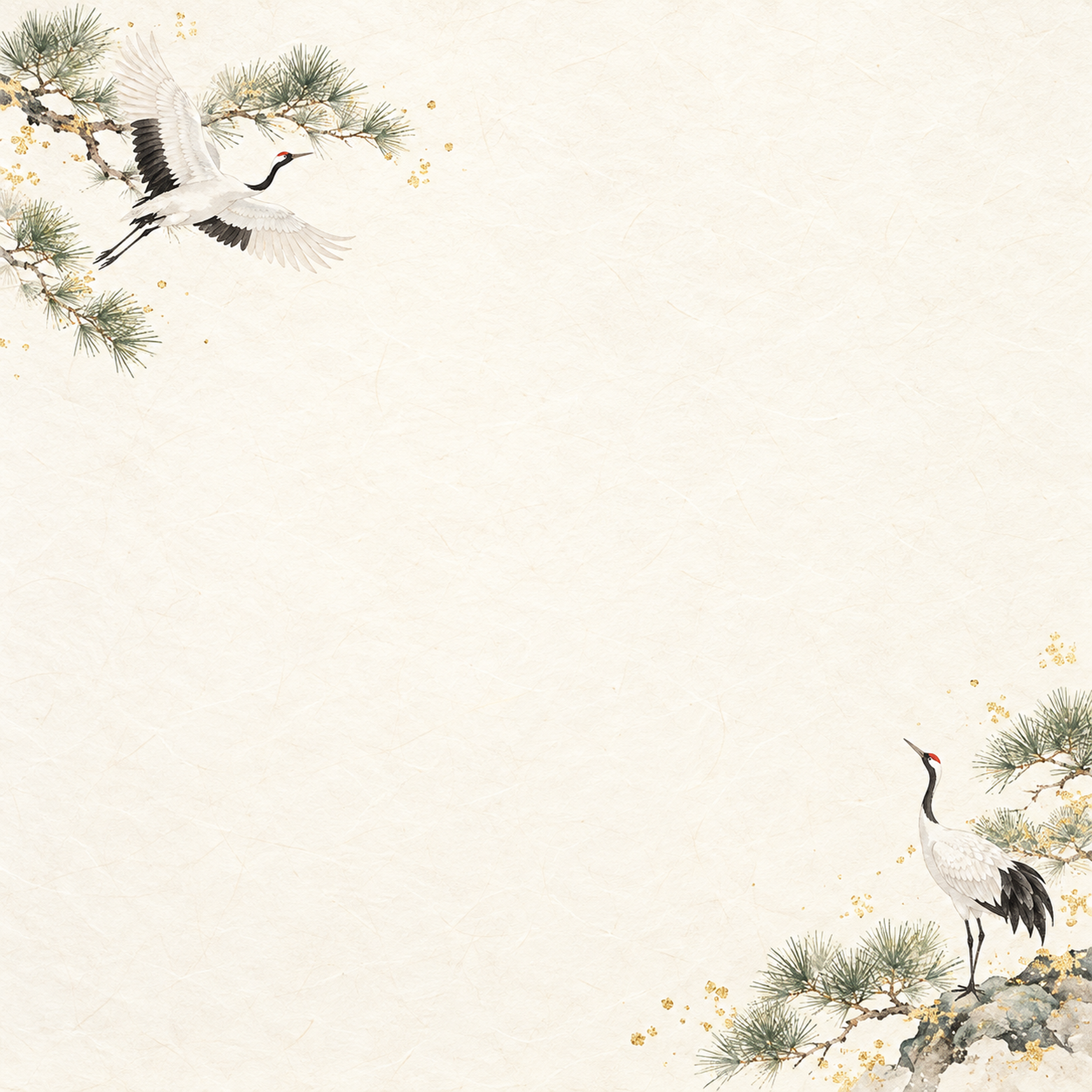 鶴と松・対角の和風背景｜無料イラスト素材 102531に写真・文字を入れる