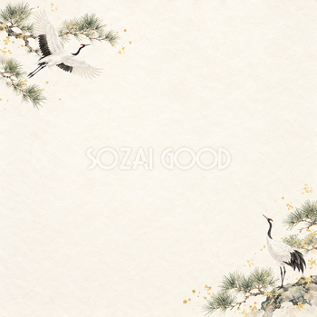 鶴と松・対角の和風背景｜無料イラスト素材 102531