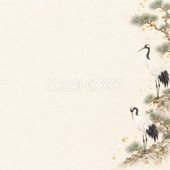鶴と松・右辺の和風背景｜無料イラスト素材 102533