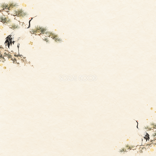 鶴と松上下背景 鶴と松上下背景