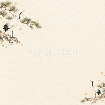 鶴と松・上下の和風背景｜無料イラスト素材 102535