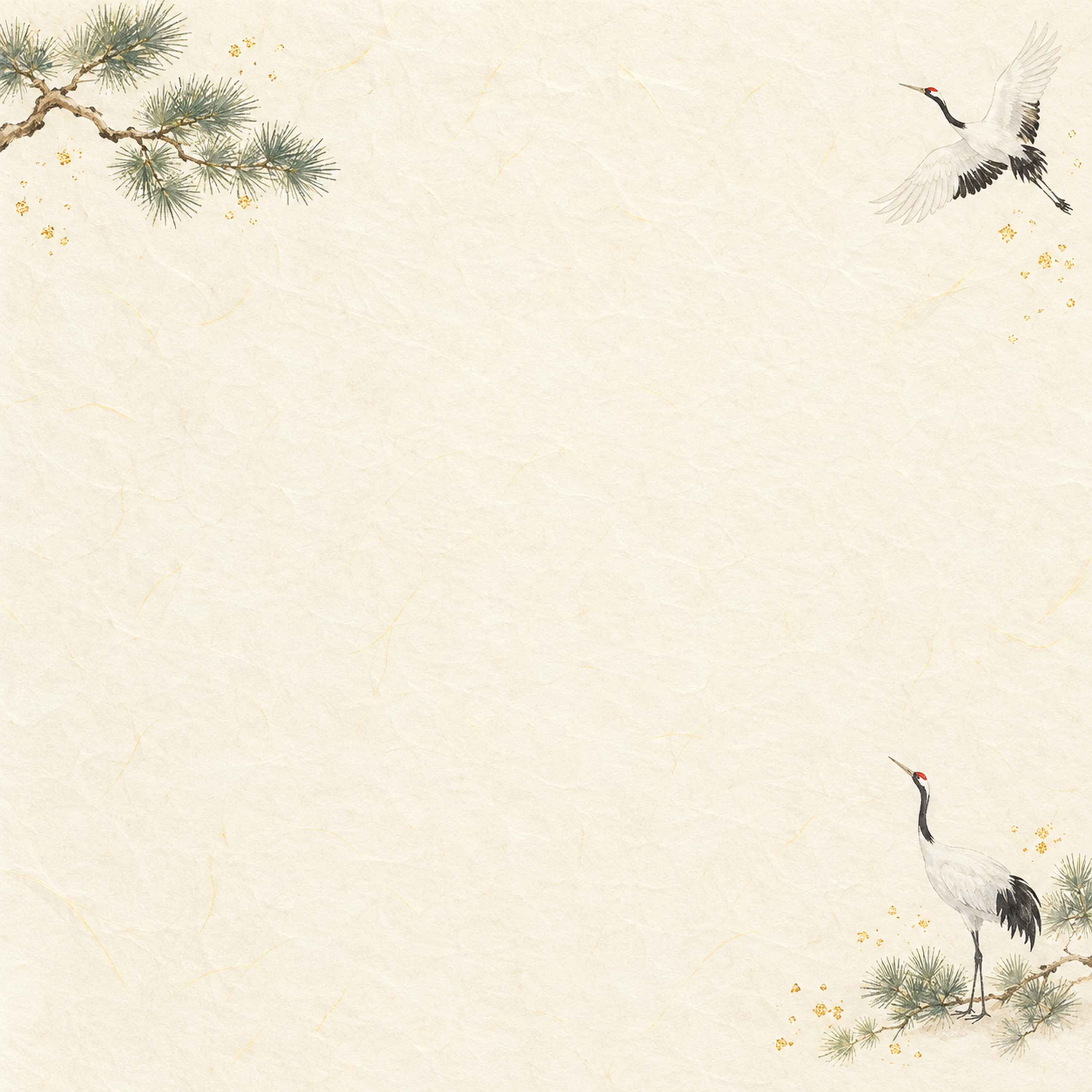 鶴と松・小さな彩りの和風背景｜無料イラスト素材 102536に写真・文字を入れる