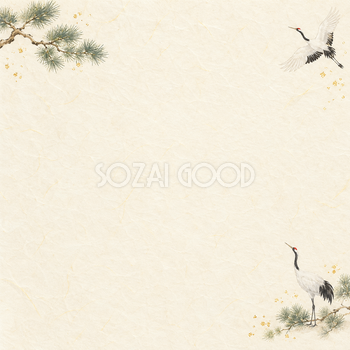 鶴と松・小さな彩りの和風背景｜無料イラスト素材 102536