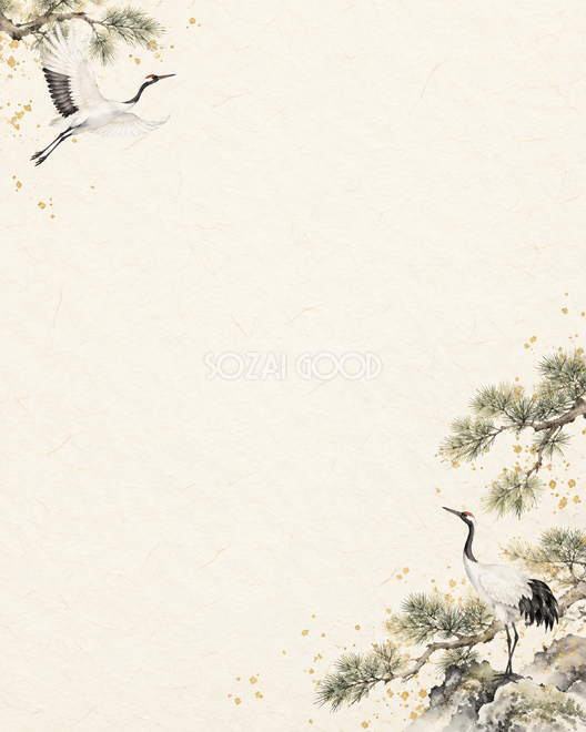 鶴と松縦長の対角背景