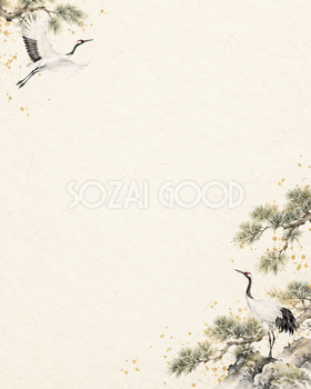 鶴と松・縦長の対角の和風背景｜無料イラスト素材 102539