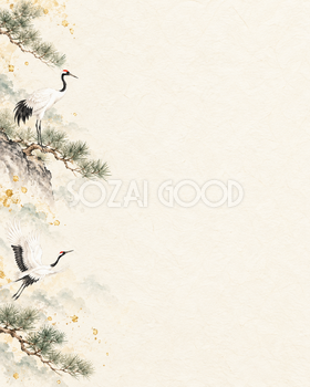 鶴と松・縦長の片側の和風背景｜無料イラスト素材 102540