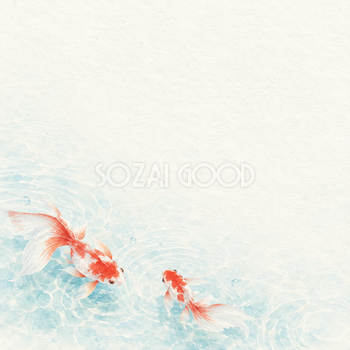 金魚と水紋・下辺の和風背景｜無料イラスト素材 102571