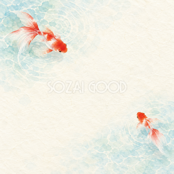 金魚と水紋・上下の和風背景｜無料イラスト素材 102574